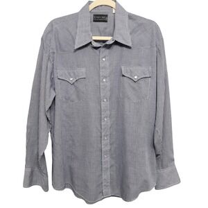 Oxford Shirtmakers Western Shirt Men XL Blue Gingham Pearl Snap Long Sleeve